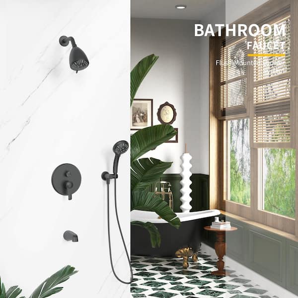 9-Spray Patterns 2 GPM 4 in. Round Wall Mount Dual Shower Head and Shower Head in Matte Black