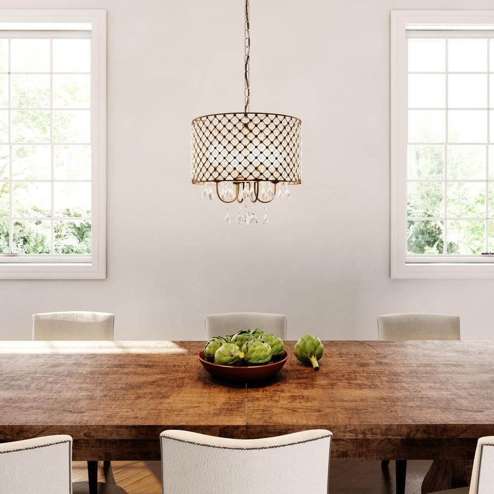 Alexia Antique Bronze Drum Chandelier with Crystal Accents
