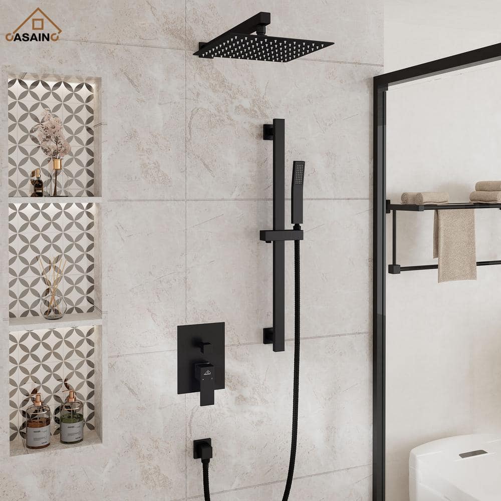Matte Black Large Square Dual Rain Shower System