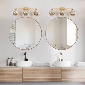 21 in. 3-Light Modern Gold Bathroom Vanity Light, Globe Mercury Glass Bath Lighting, Powder Room Bath Vanity Light