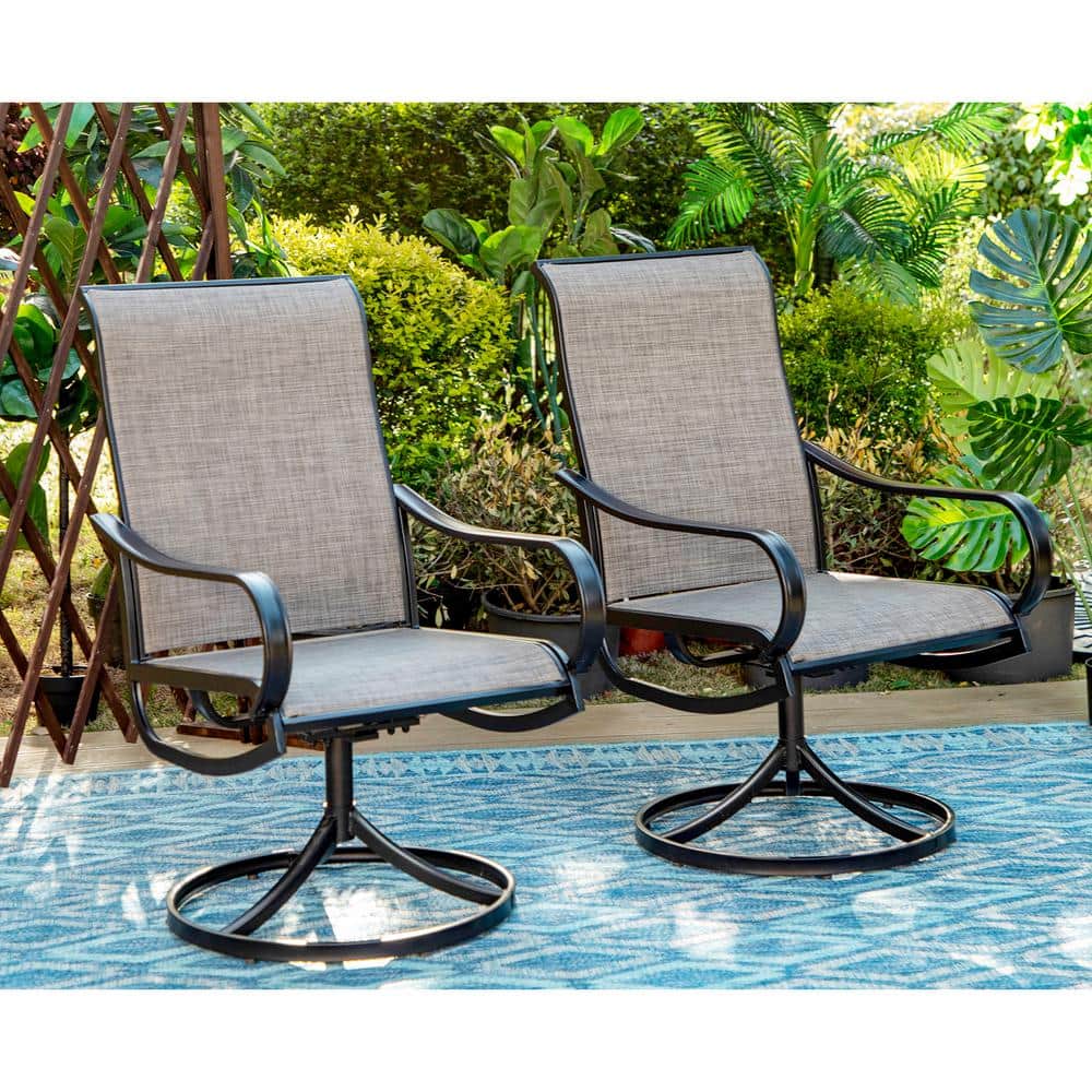 PHI VILLA Black Swivel Textilene Metal Patio Outdoor Dining