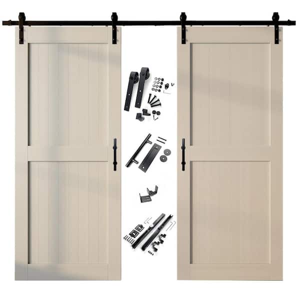 HOMACER 46 in. x 84 in. H-Frame Tinsmith Gray Double Pine Wood Interior Sliding Barn Door with Hardware Kit, Non-Bypass