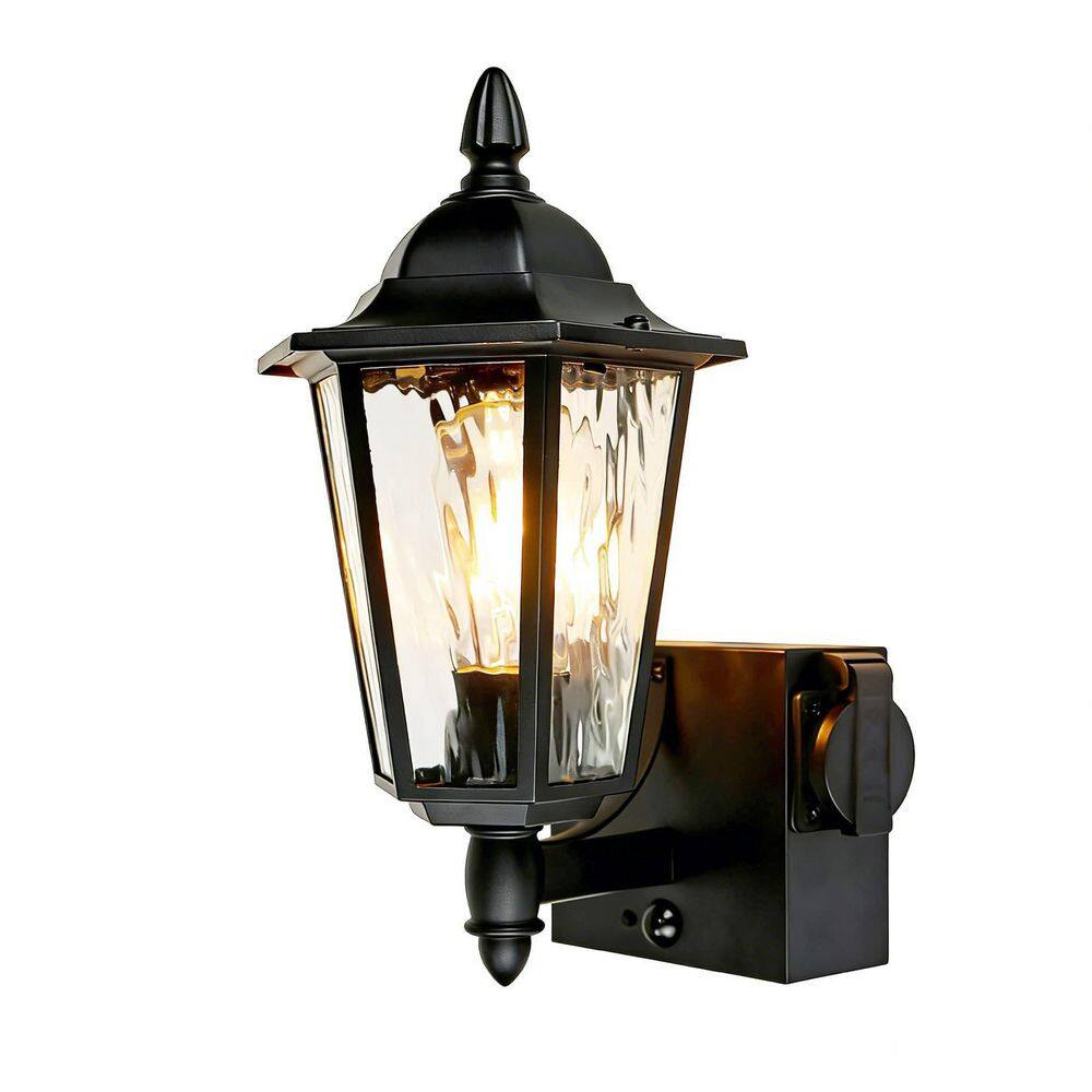 13 in. Outdoor Hexagon Wall Light with Motion Sensor Black Finish Bulb Included price history on PriceWatchPro