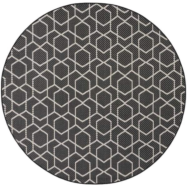 Horizon Indoor/Outdoor Black 8 ft. Round All-Over Design Contemporary Round Area Rug