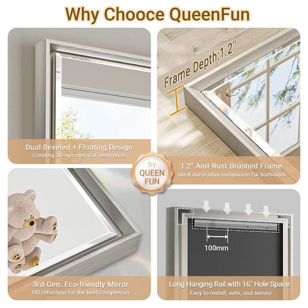 72 in. W x 36 in. H Aluminum Beveled Edge Rectangular Framed Bathroom Vanity Wall Mount Mirror in Brushed Nickel
