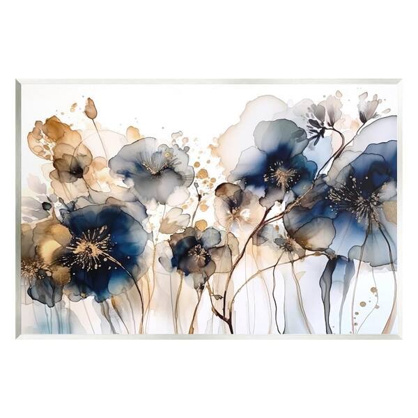 Stupell Industries Navy and Gold Abstraction by LSR Design Studio 1-Piece Unframed Nature Graphic Art Print 15 in. x 10 in.