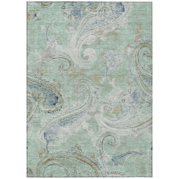 Chantille Machine Washable Indoor/Outdoor Abstract ACN2748 Aqua 5 ft. x 7 ft. 6 in. Area Rug