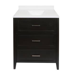Capri 31 in. W x 22 in. D x 36 in. H Bath Vanity in Brown with Cultured Marble Top with Backsplash in White