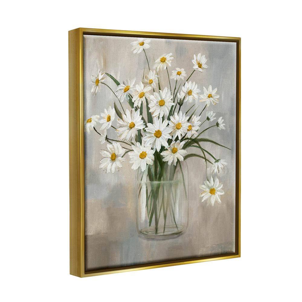 Daisy Bloom Bouquet Gold Framed Floating Canvas Wall Art, 25x31
