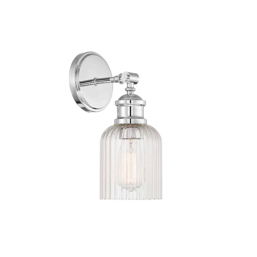 Chrome Ribbed Glass Shade 1-Light Wall Sconce