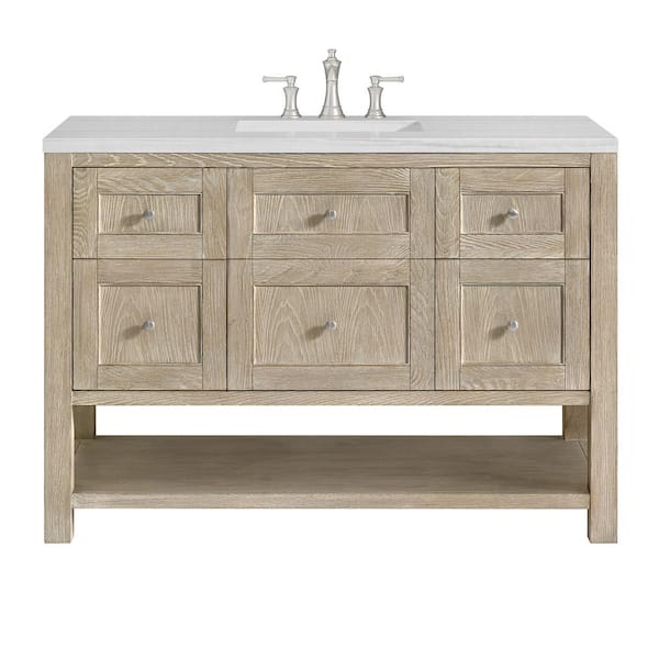 James Martin Vanities Breckenridge 48 in. W x 23.5 in. D x 34.18 in. H Single Bathroom Vanity Whitewashed Oak & Arctic Fall Solid Surface Top