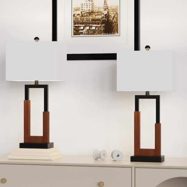 Montgomery 30 " Wood/Black Table Lamp Set With USB (Set of 2)