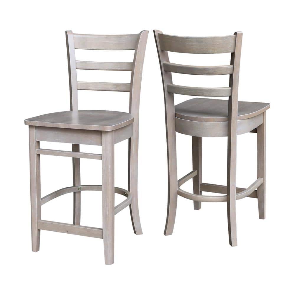 Elegant 36"x36" Solid Wood Counter Height Dining Set in Washed Gray Taupe with 4 Stools
