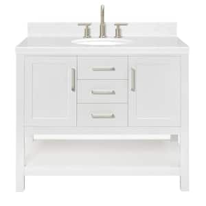Bayhill 42.25 in. W x 22 in. D x 36 in. H Single Sink Freestanding Bath Vanity in White with Man-Made Stone Top
