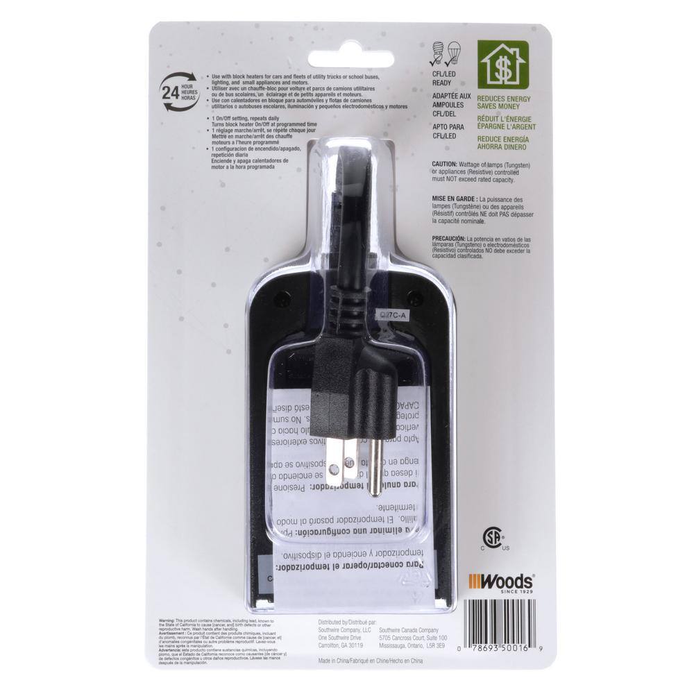 Woods Black Digital Outdoor Block Heater Timer with Programmable Settings