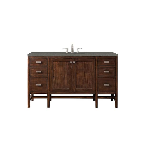 James Martin Vanities Addison 60 in. W x 23.5 in.D x 35.5 in. H Single Bath Vanity in Mid Century Acacia with Quartz Top in Grey Expo