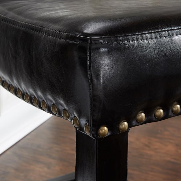 Home Decorators Collection 24 5 In, Black Leather Nailhead Bar Stools