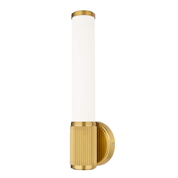 Unbranded Solange 16.5 in. Modern Gold Integrated LED 1 Light Wall Sconce with Opal White Glass Shade