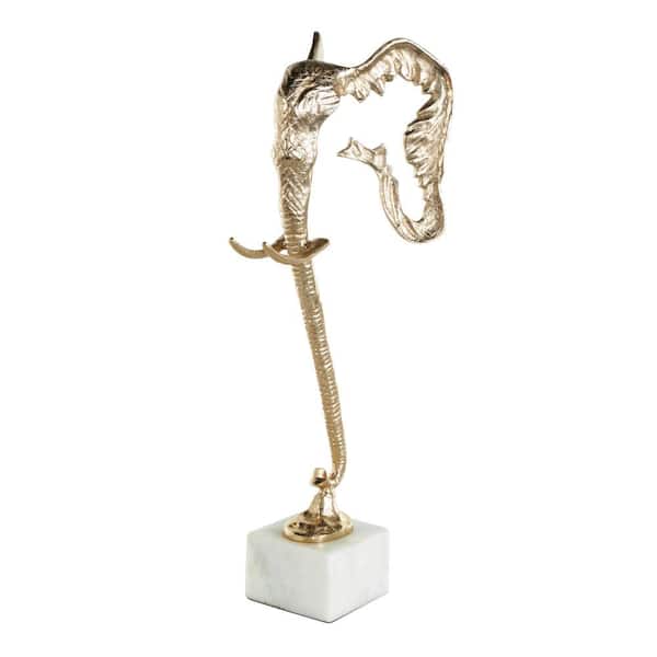 Litton Lane Gold Aluminum Metal Tall Cutout Silhouette Elephant Sculpture with Marble Base