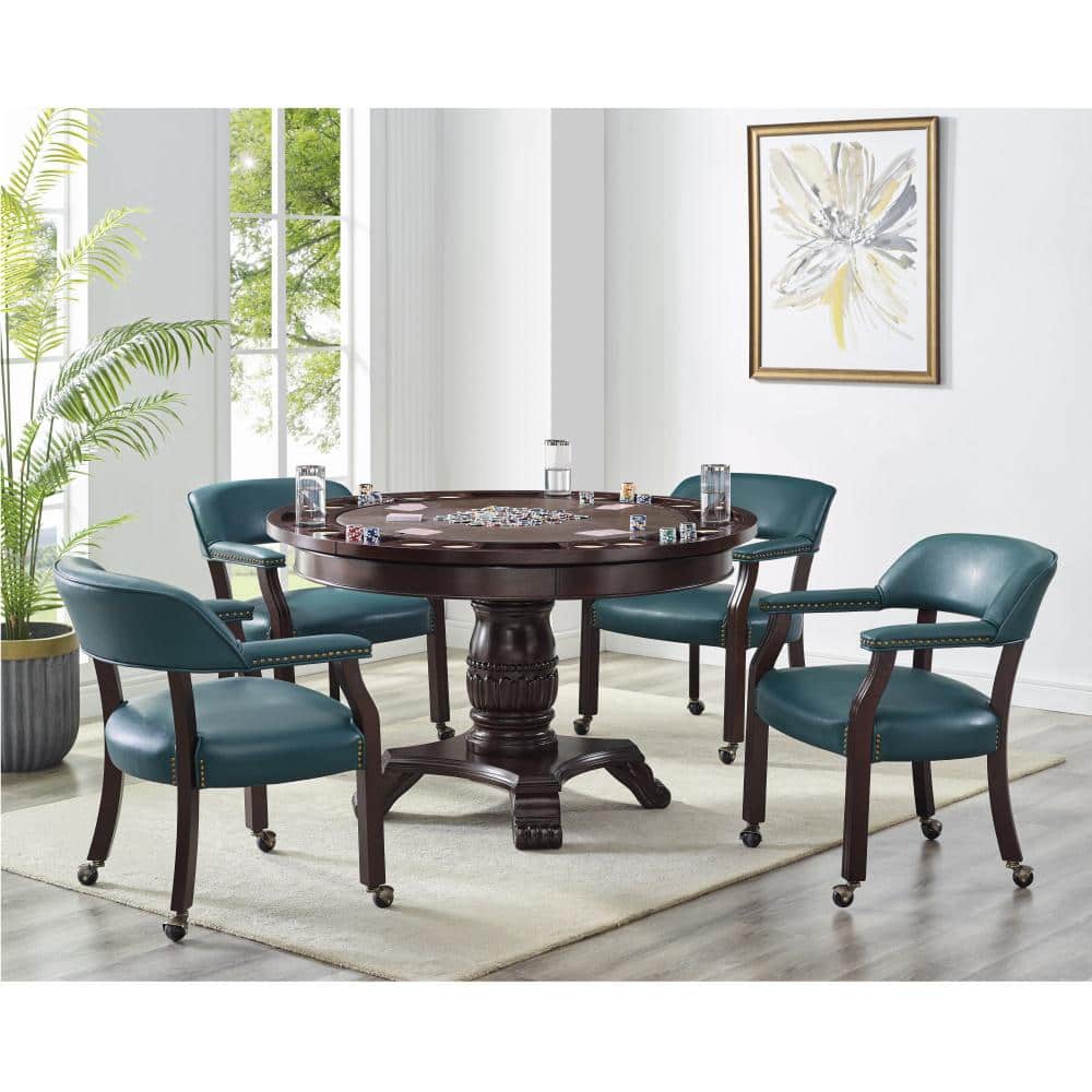 Blue Faux Leather Upholstered Wood Arm Chair