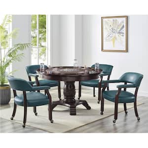 Tournament Cherry Finish/Teal Vinyl Faux Leather Arm Chair with Nailhead Trim (Set of 1)