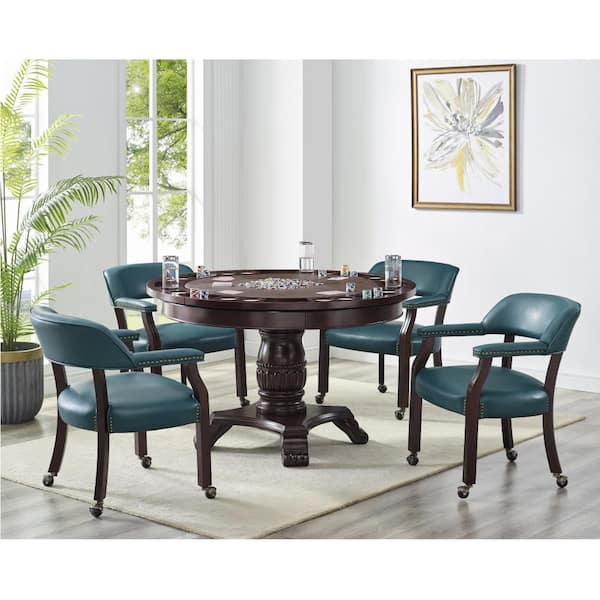 Steve Silver Tournament Cherry Finish/Teal Vinyl Faux Leather Arm Chair with Nailhead Trim (Set of 1)