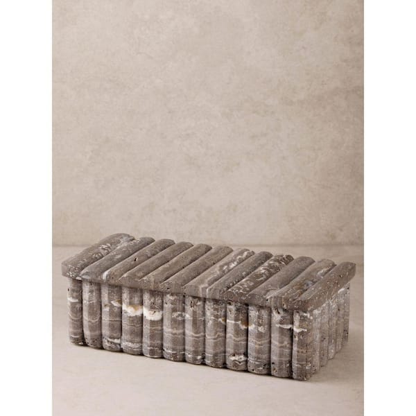 Cuba Brown Travertine Marble Decorative Box - 10 in. L x 5 in. W x 3 in. H