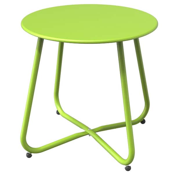 Sudzendf 18 in. W Lime Green Metal Round Patio Outdoor Side Table, Weather- Resistant