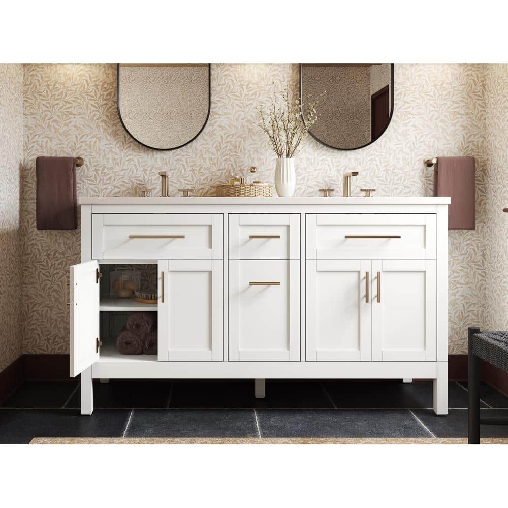 Hadron 60" White Freestanding Double Bathroom Vanity Set