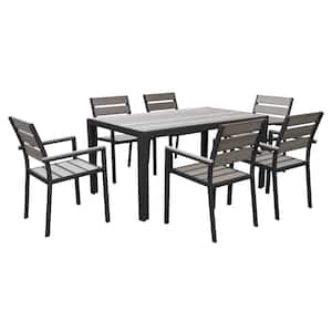 Gallant Charcoal Gray 7-Piece Sun Bleached Outdoor High Density Polyethylene and Aluminum Dining Set