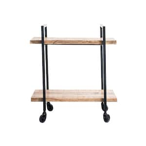 Natural & Black Mango Wood and Metal 2-Tier Bar Cart