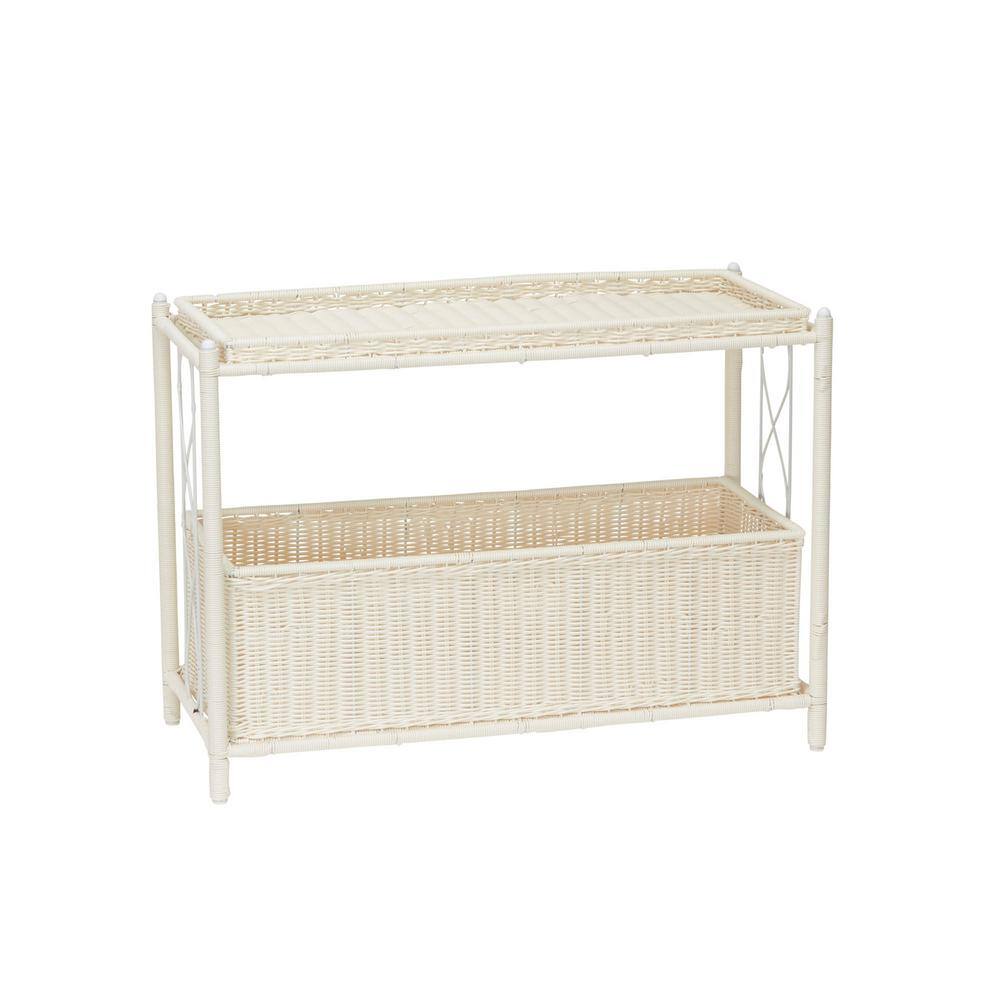 White Resin Wicker Two-Tier Indoor Outdoor Planter Stand