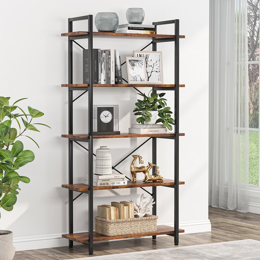 Buy Clinz 63 in. Brown Wood 5Tier Vintage Bookcase Extra Tall Bookshelf with Storage Shelves