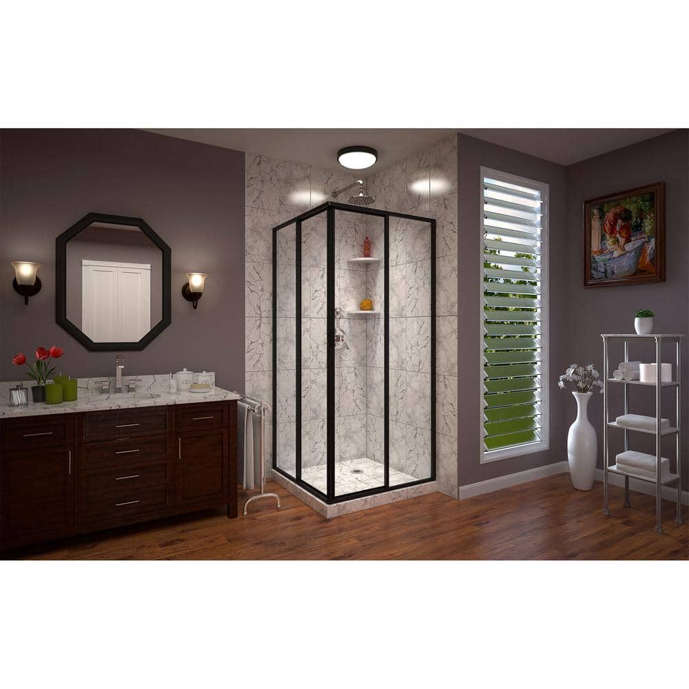 Cornerview 40.5" Black Framed Sliding Shower Enclosure
