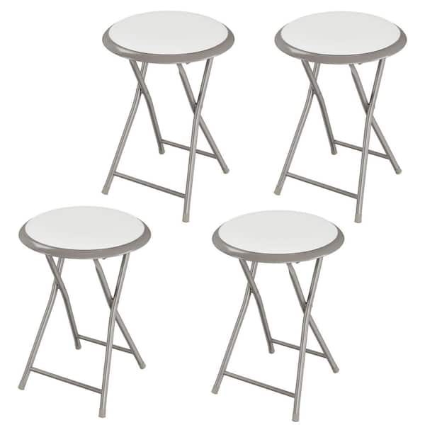 White Steel Padded Seats Folding Bar Stools 18 in. Set of 4