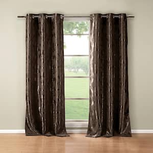 Chocolate Floral Thermal Blackout Curtain - 36 in. W x 84 in. L (Set of 2)