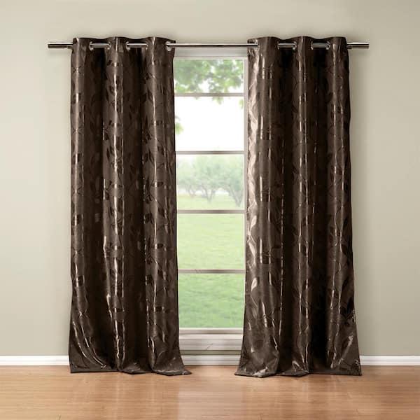 DUCK RIVER TEXTILE Chocolate Floral Thermal Blackout Curtain - 36 in. W x 84 in. L (Set of 2)