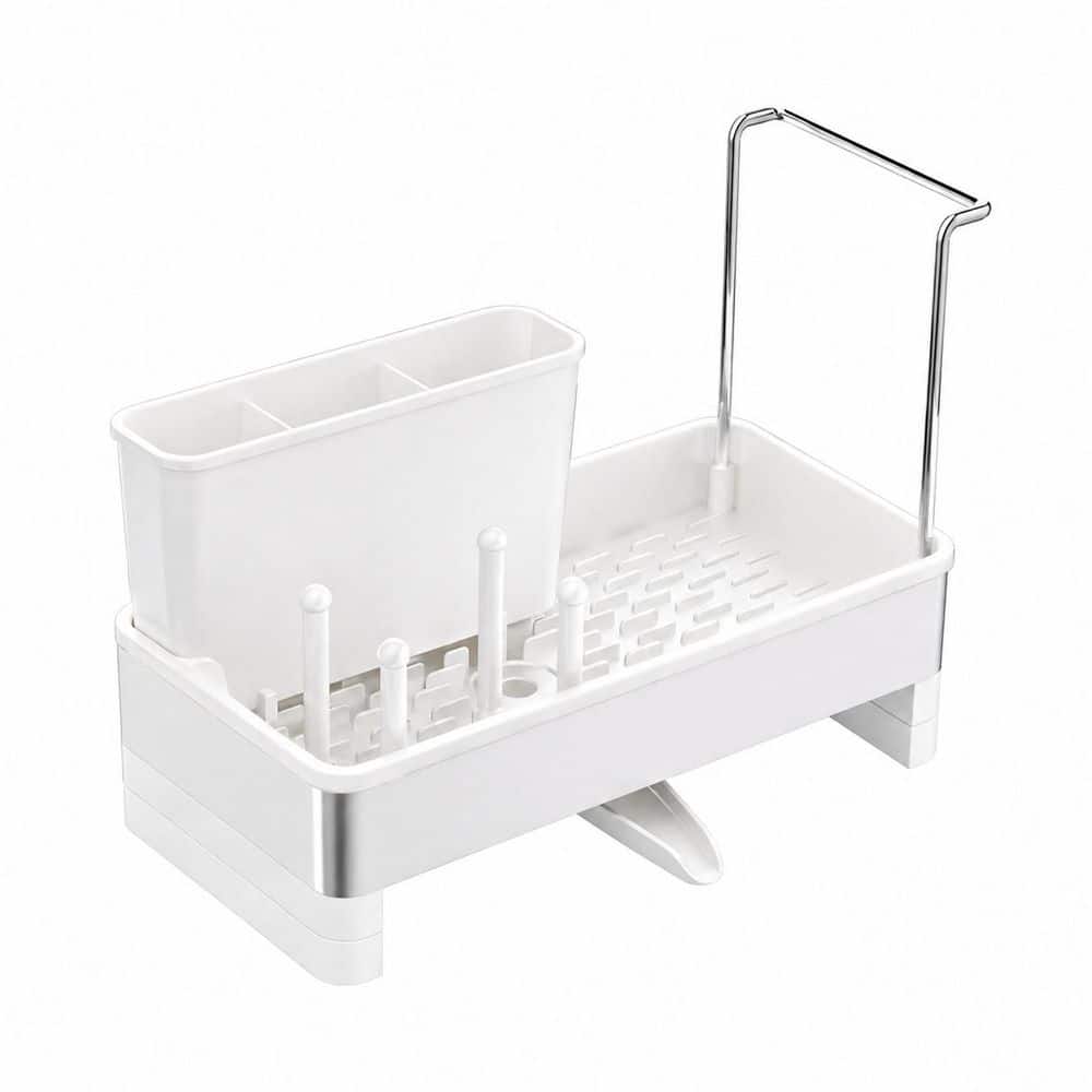 White Stainless Steel Kitchen Sink Caddy Organizer with Rotating Spout and Dishcloth Drying Rack