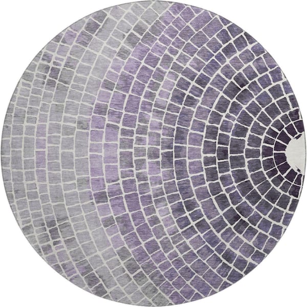 Mayfield Premium Machine Washable Abstract AMF2524 Lavender 8 ft. x 8 ft. Round Rug