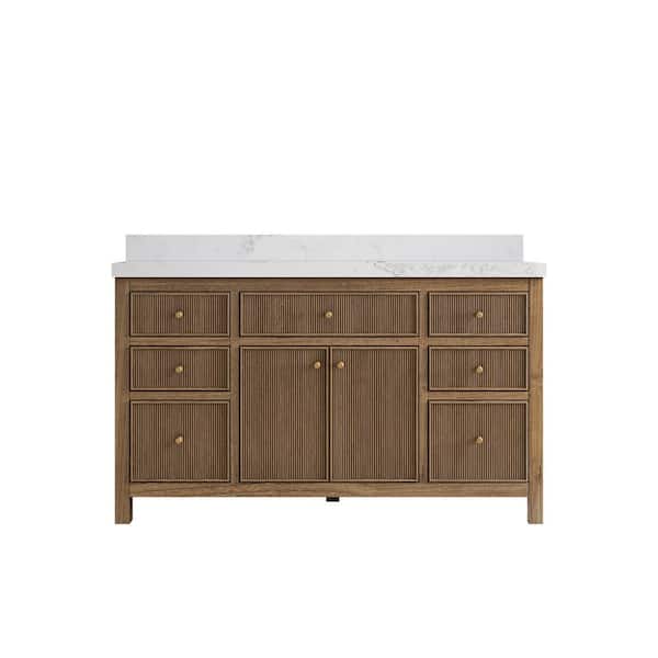Willow Collections Sonoma Teak 60 in. W x 22 in. D x 36 in. H Single Sink Bath Vanity in Dark Teak with 2" Calacatta Nuvo Top
