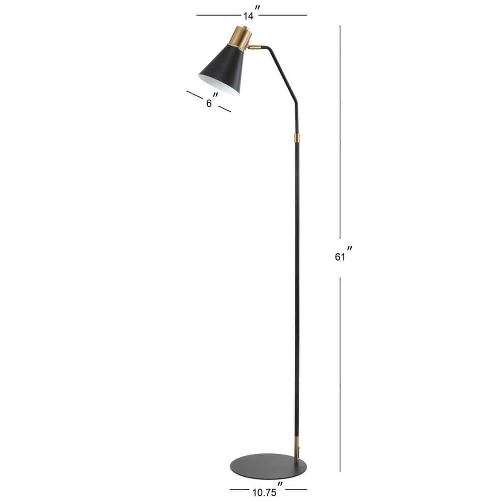 Apollo 61" Antique Black Metal LED Floor Lamp with Brass Accents