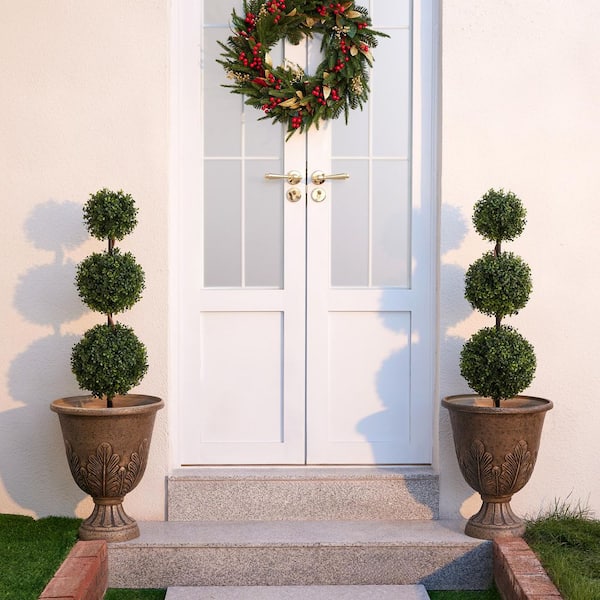 DR.Planzen 3 ft. Artificial Triple Ball Topiary Trees Large Faux