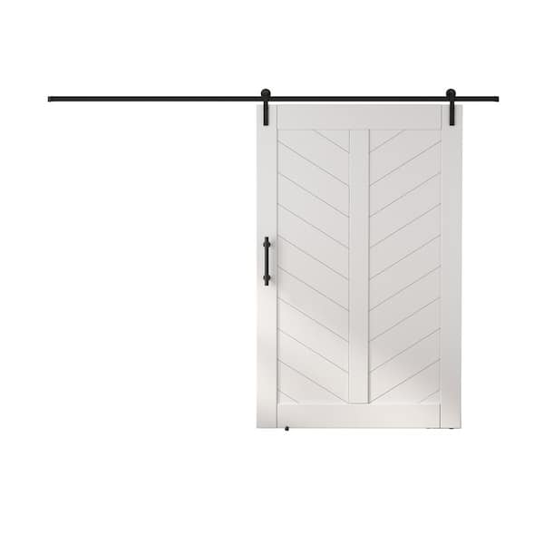SANDING 48 in. x 84 in. MDF Sliding Barn Door with Hardware Kit, Covered with Water-Proof PVC Surface, White, V-Frame