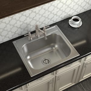 1800 Series Stainless Steel 25 in. 3-Hole Single Bowl Drop-In Kitchen Sink