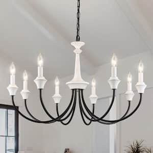 8-Light Black/Distressed White 28.34 in. Traditional Chandelier for Kitchen Living Room with No Bulbs Included