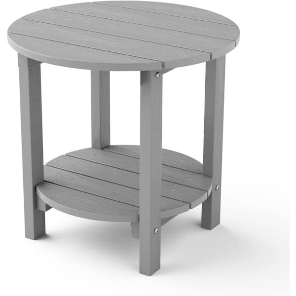 Mximu 18 in. Grey Round Plastic Adirondack Outdoor Double Layer Patio Side Table