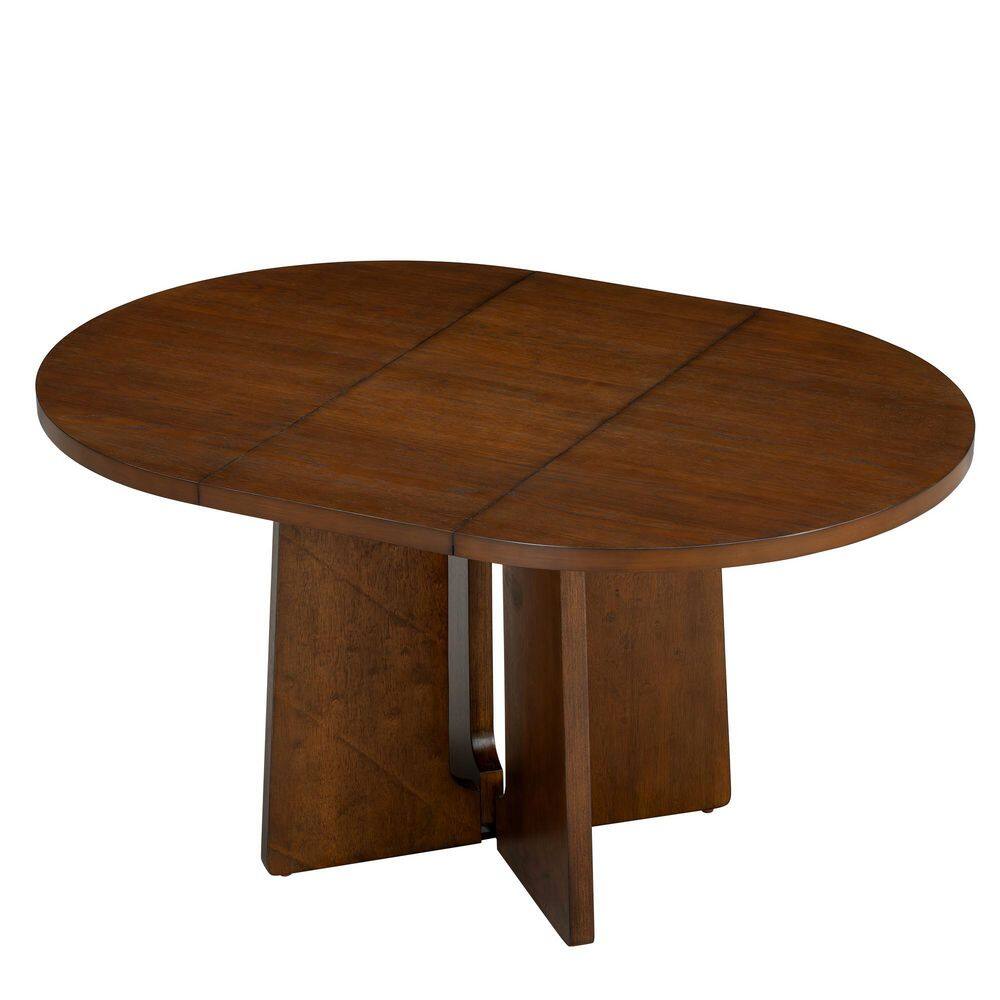 Blodwen Brown Solid Wood 57.3 in. Pedestal Base Extendable Dining Table with Removable Leaf Seats 6