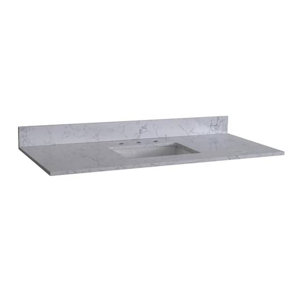 Unbranded 43 in. W x 22 in. D Engineered Stone Composite Vanity,Top in Carrara Gray,with White Rectangular Single Sink