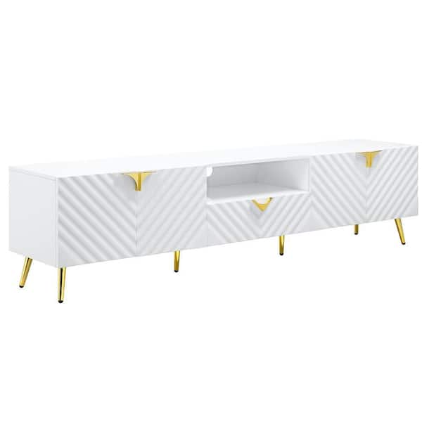 Acme Furniture Gaines 17 in. White High Gloss TV Stand Fits TV's up to 80 in.