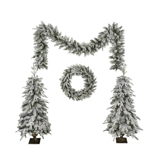 Unbranded Garden Christmas Artificial Tree, Entrance Trees, with LED Lights, PVC Festival Celebration Set, Green